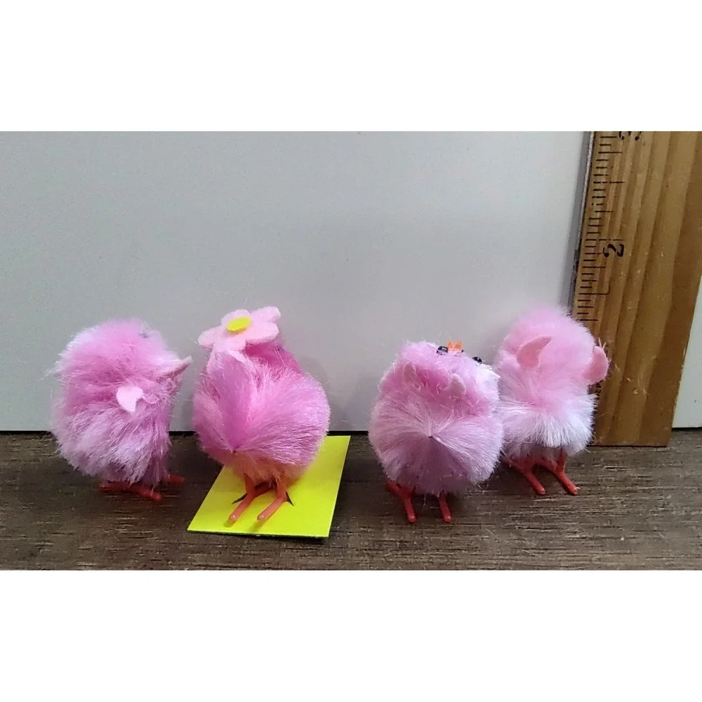 Vintage Miniature Fuzzy Chicks Plastic Feet Village Dollhouse Decor Farm Easter
